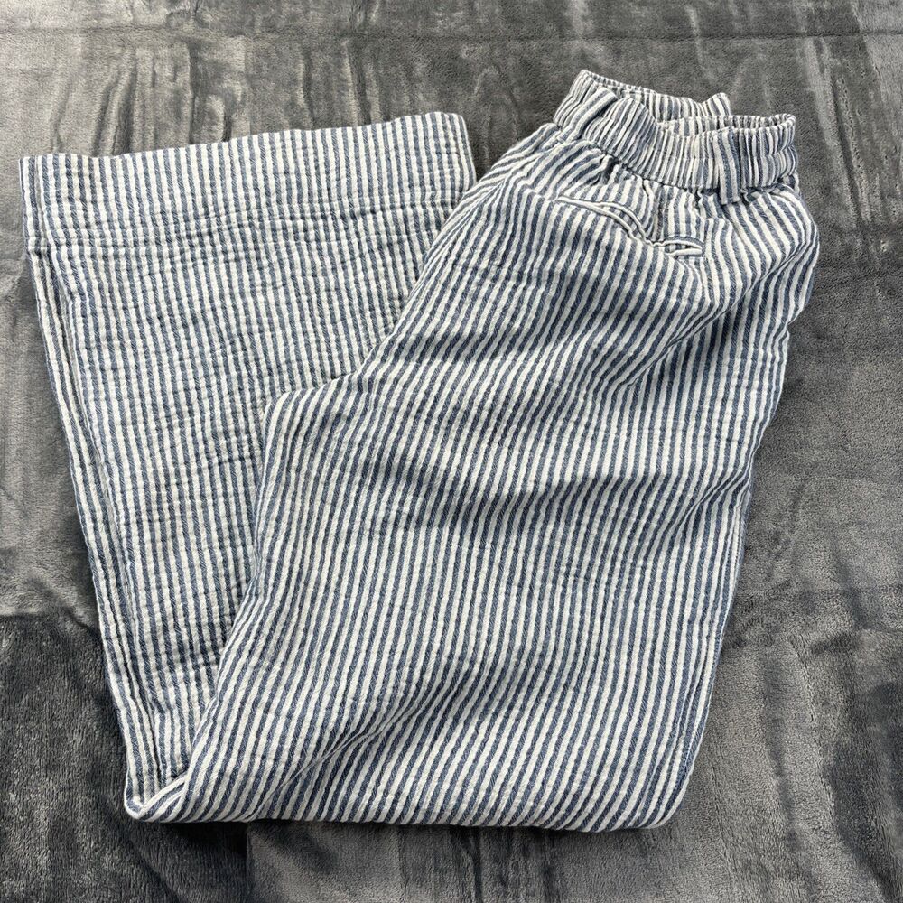 aerie Blue and White Striped Wide Leg Pants